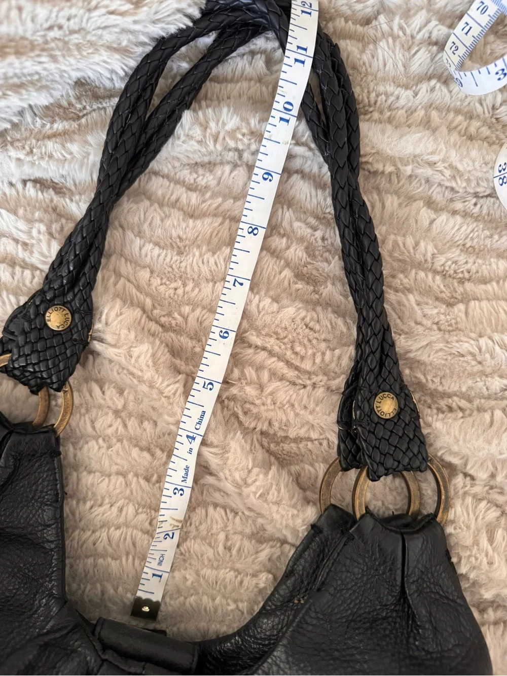 Elliott Lucca Black Leather Braided-Handle Hobo Bag